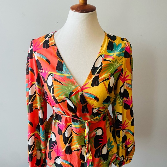 Farm Rio Toucan Wrap Blouse RARE - Picture 2 of 9